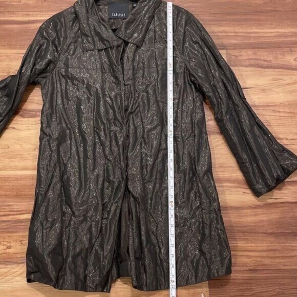 Carlisle Women’s 6 Metallic Brown Crinkle Flare Jacket Long Sleeve Button Down - Picture 7 of 10